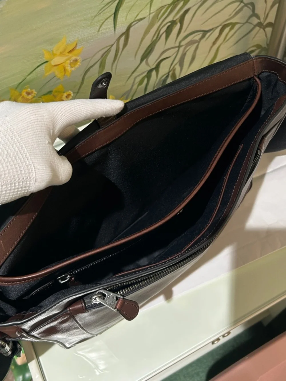 Coach Charles Dark Brown Mahogany Leather Messenger Bag with Black Strap